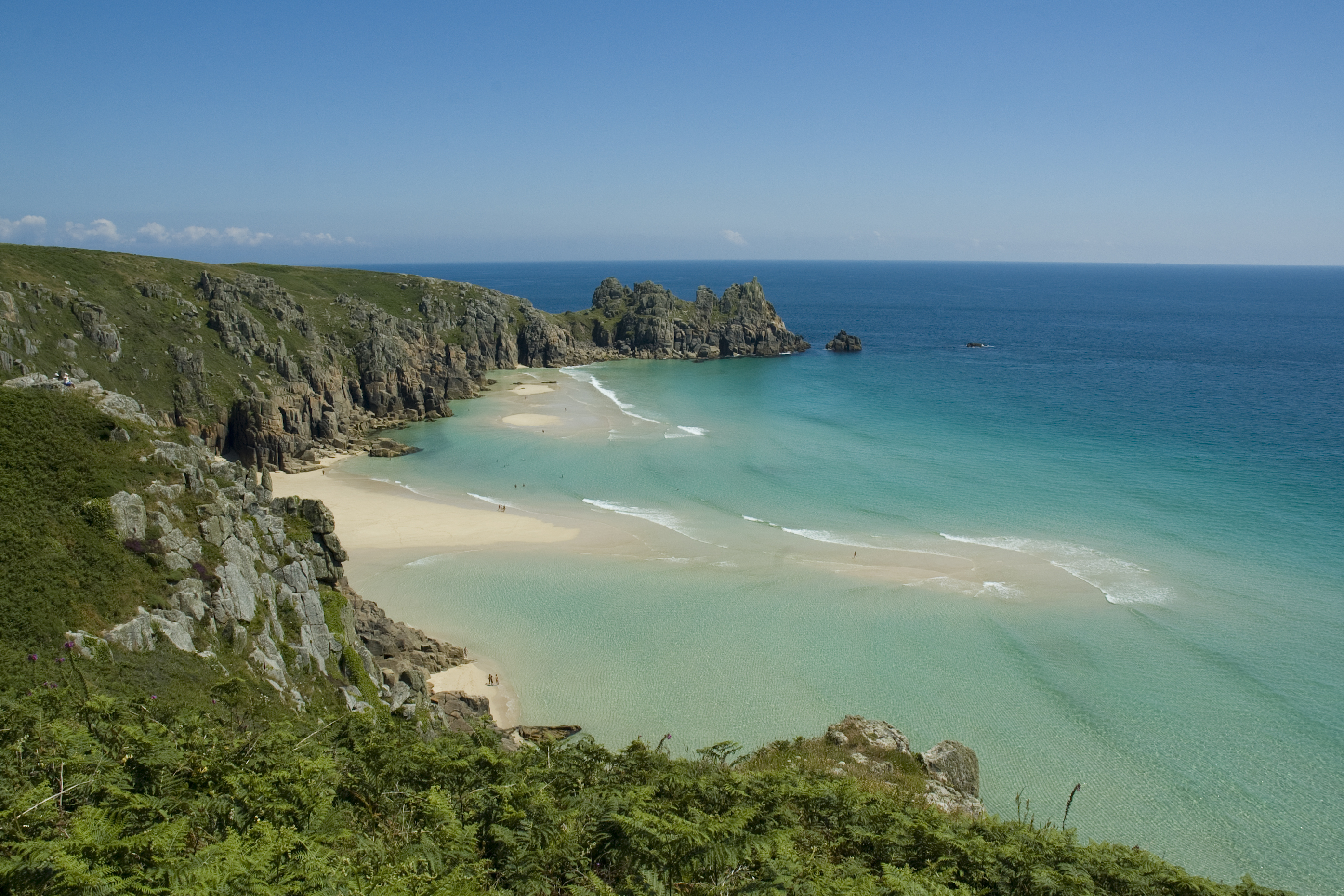La plage de Porthcurno est proche de la fin de Land — Porthcurno