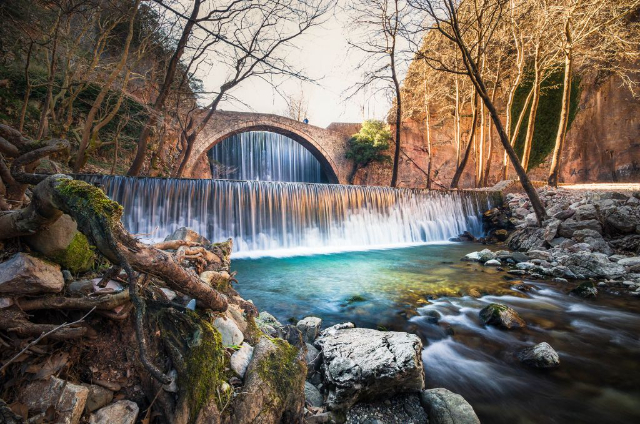 The Palaiokarya Bridge and Waterfall in Thessaly - Epar.Od. Paleokarias-Ropotou | Secret World Trip Planner